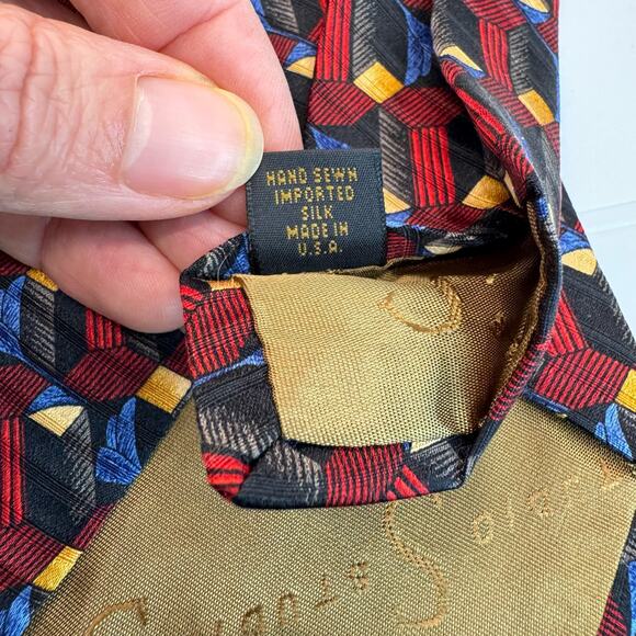 Robert Talbott 100% Silk Necktie Geometric Print Tie Maroon Gold Blue Black - Picture 5 of 5